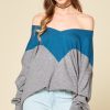 Color Block V Neck Pullover Sweater: Soft Stretchy